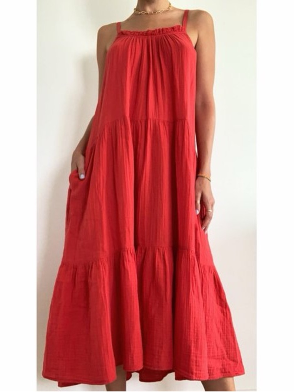 Xirena Red Gauze Cotton Maxi Dress Size Medium